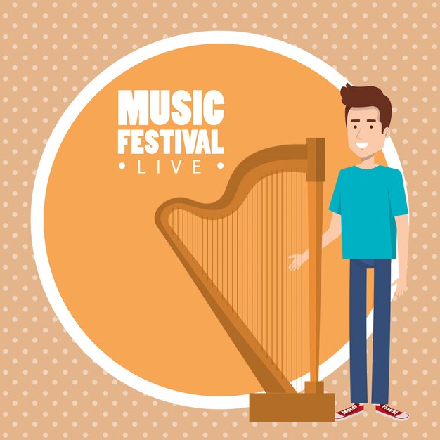 music festival live with man playing harp