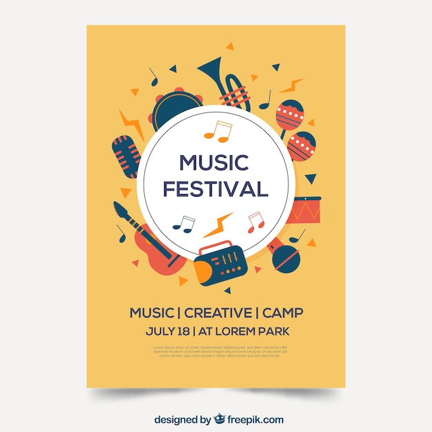 Free vector music festival poster in flat design