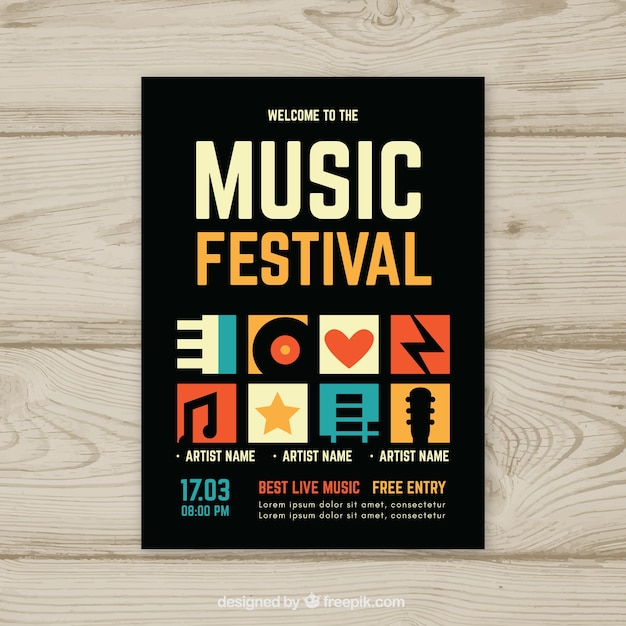 Music festival poster in flat style