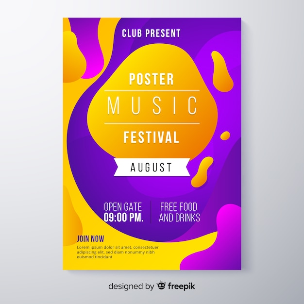 Music festival poster template with liquid effect