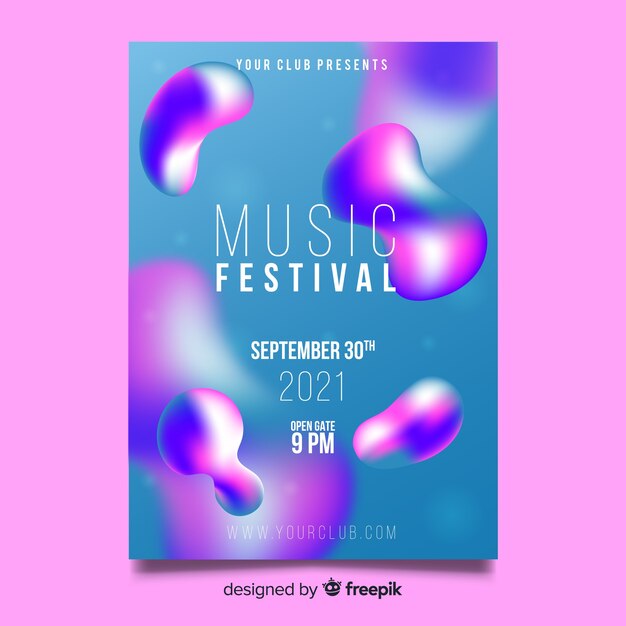 Music festival poster template with liquid effect