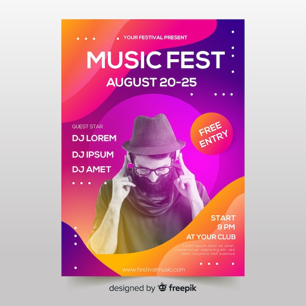 Music festival poster template with photo