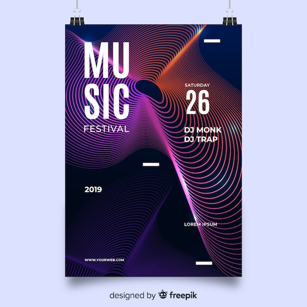 Free Vector music festival poster with colourful abstract waves