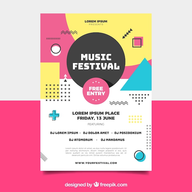 Music festival poster with geometric shapes