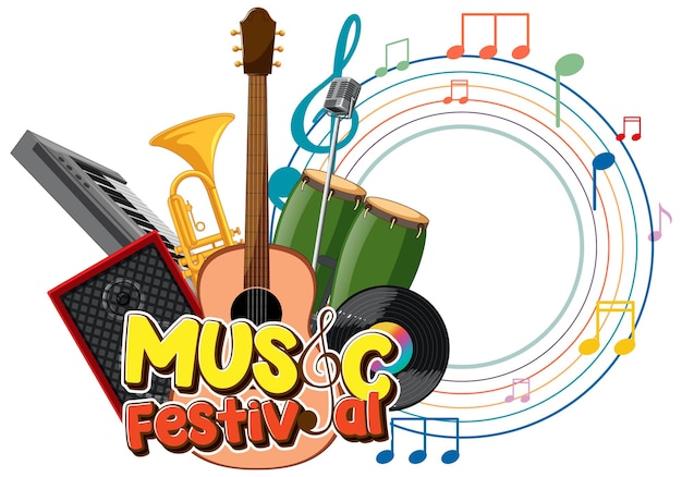 Music Festival text with musical instruments