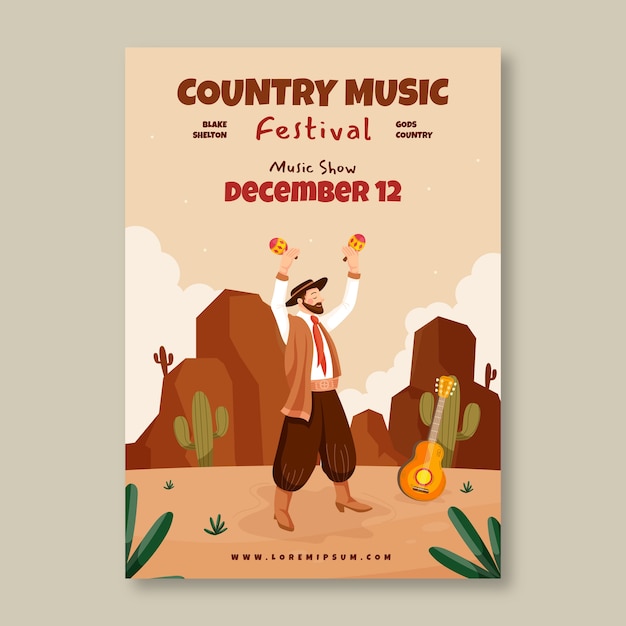 Music hand drawn flat country music poster