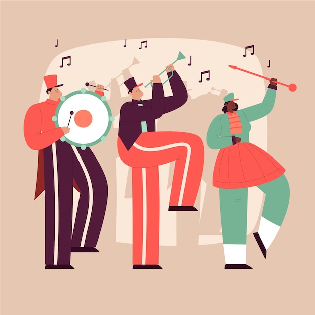 Music hand drawn flat marching band illustration