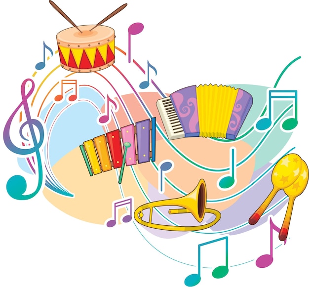 Free Vector music instrument with music notes on white background