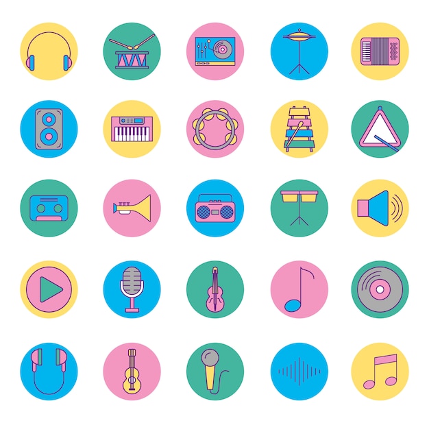 Music instruments and set icons