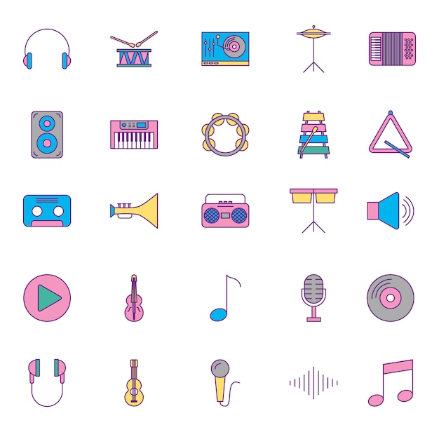 Music instruments and set icons