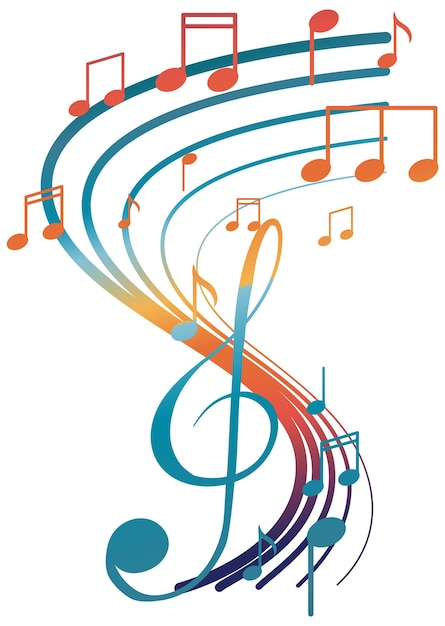 Music notes rainbow colourful on white background