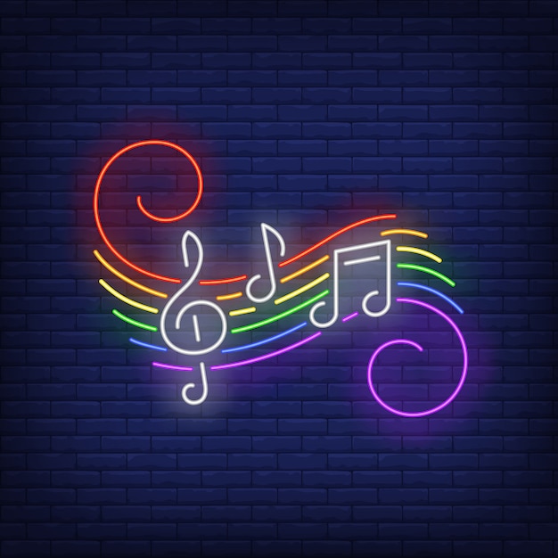 Free vector music notes with lgbt colors neon sign