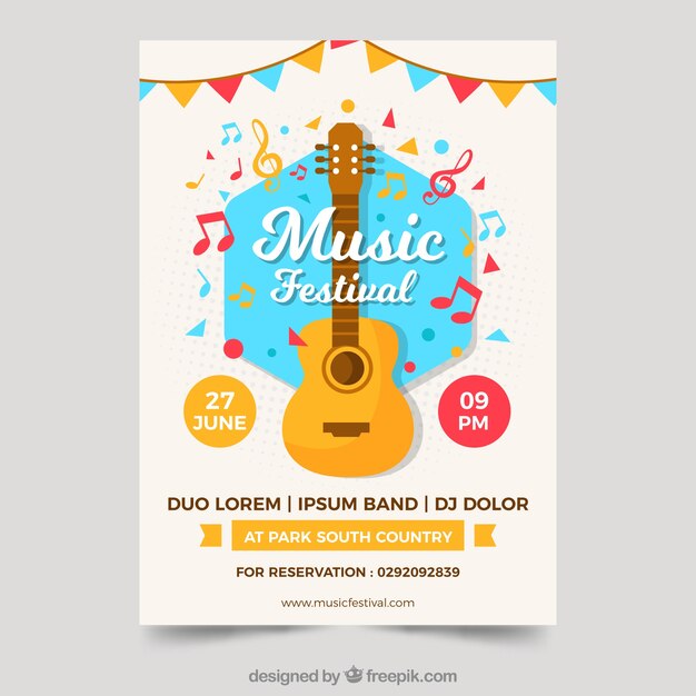 Music party flyer with guitar