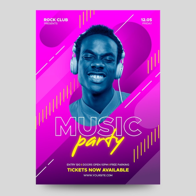 Free Vector music party poster with photo