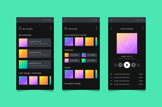 Music player app template interface style