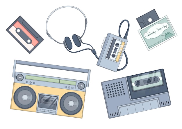 Free vector music player and vintage radio vector illustration