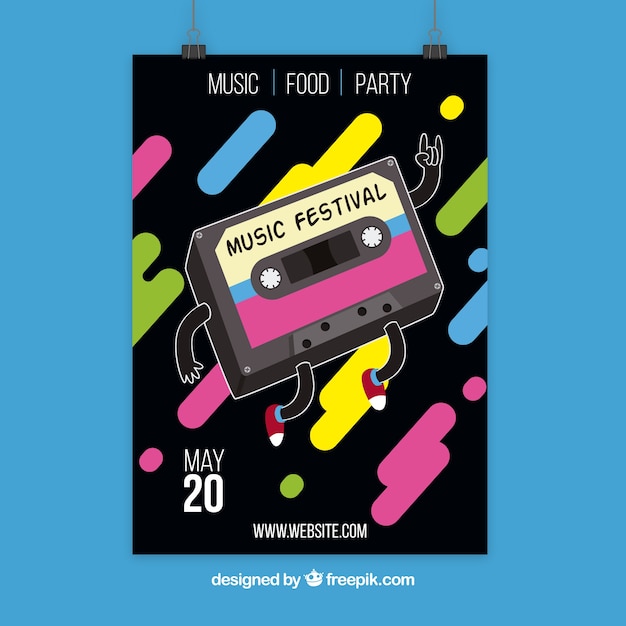 Free vector music poster design with cassette