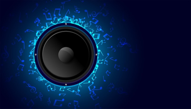 Music speaker with blue sound notes background