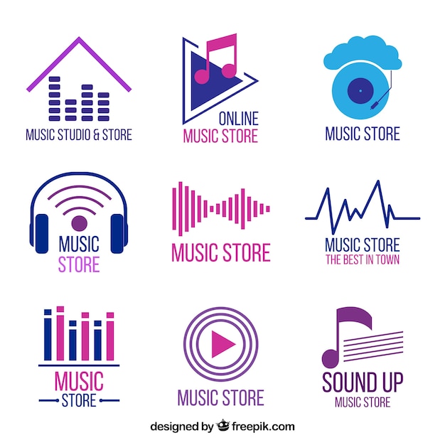 Music store logo collection with flat design