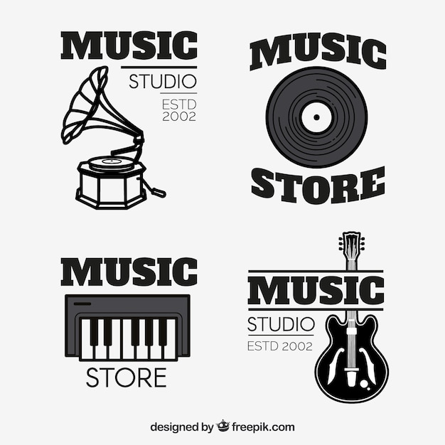 Music store logo collection with flat design