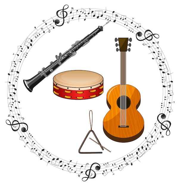 Free Vector musical instrument with music melody symbol cartoon