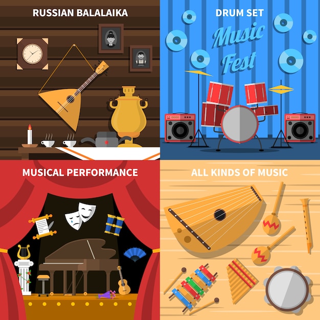 Free Vector musical instruments concept icons set