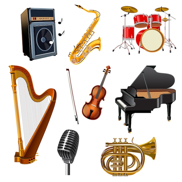 Free Vector musical instruments decorative icons set 