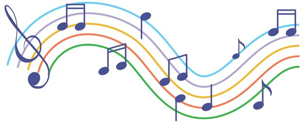 Musical symbols wave on white background