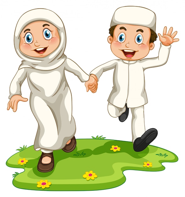 Free Vector muslim boy and girl