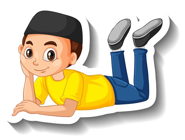 A muslim boy laying down cartoon character