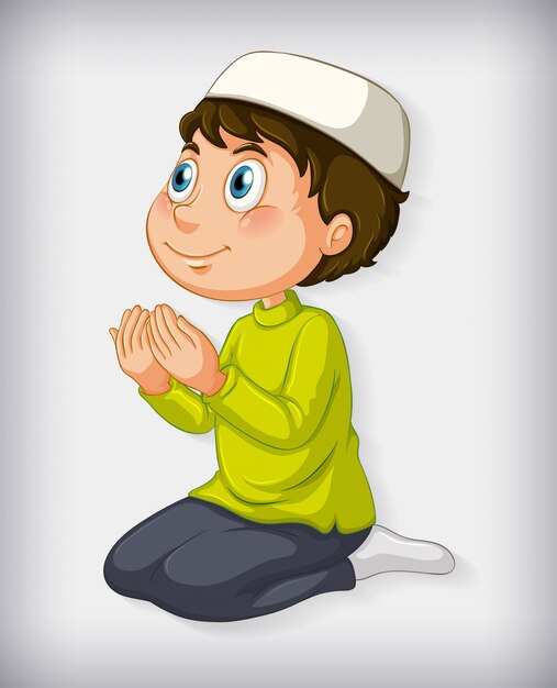 Muslim boy praying on colour gradient background