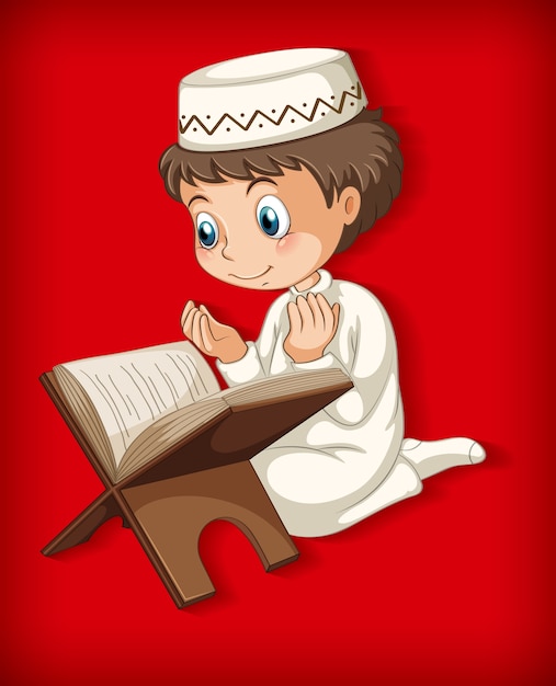 Free vector muslim boy reading from the quran