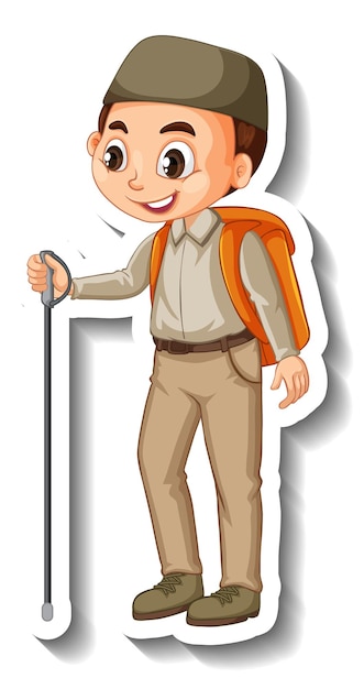 Free Vector muslim boy in safari outfit cartoon character sticker