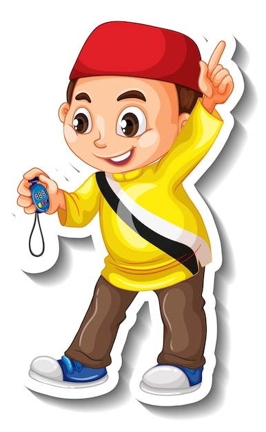 Muslim boy wearing brunei shirt cartoon sticker