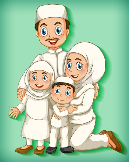 Muslim family member on cartoon character colour gradient background