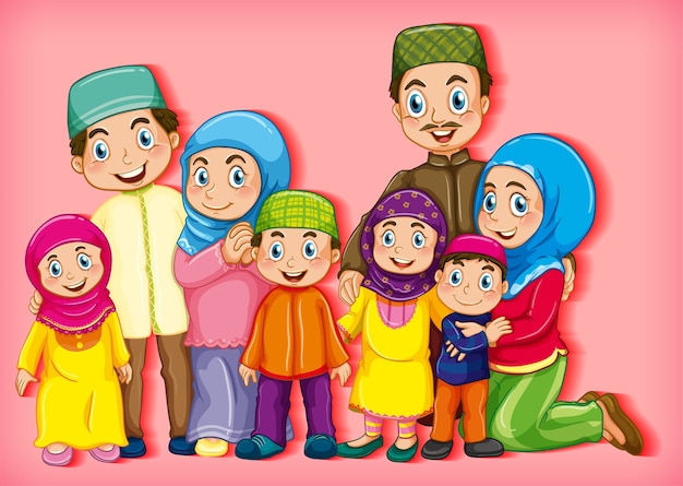 Muslim family member on cartoon character