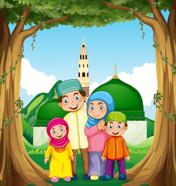 Muslim family at the mosque