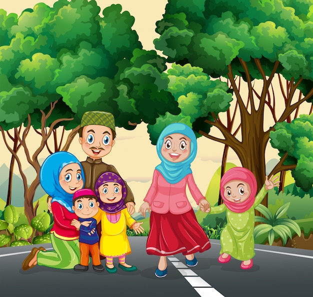 Muslim family at the park