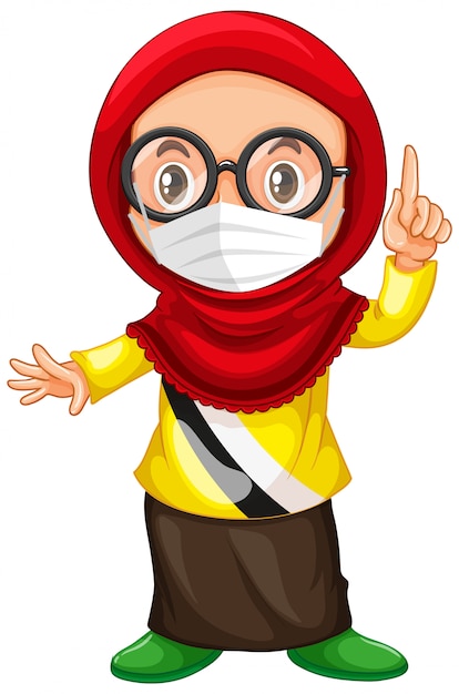 Free Vector muslim girl glasses wearing mask