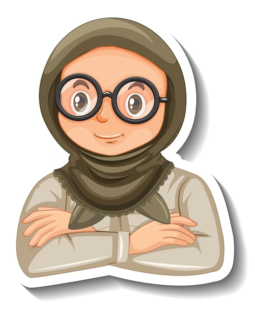 Free Vector muslim girl in safari outfit cartoon character sticker