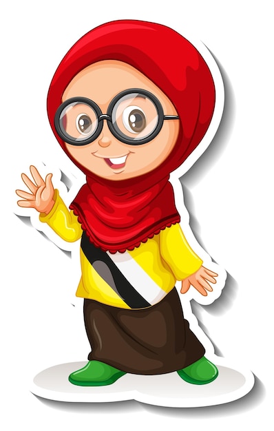 Muslim girl wearing brunei shirt cartoon sticker