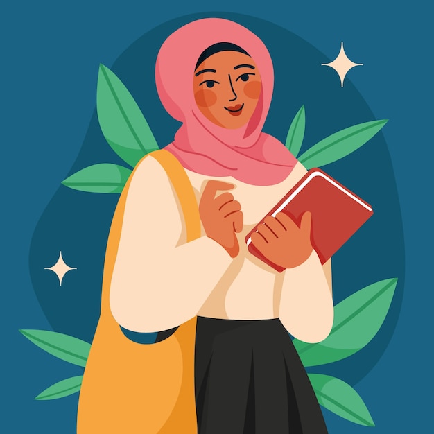 Free Vector muslim girls education illustration