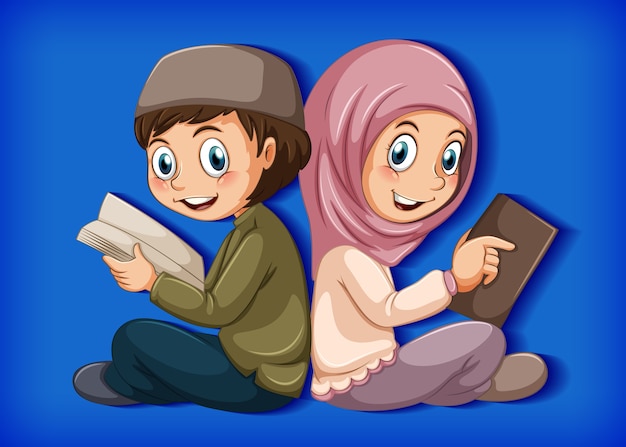 Free Vector muslim kid reading books