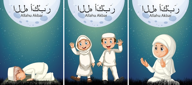 Free Vector muslim kids practice religion ourdoor