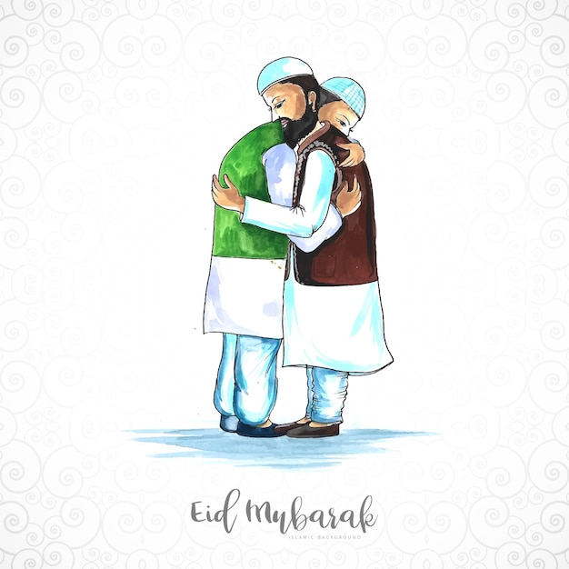 Free Vector muslim man people hugging and wishing eid mubarak celebration background