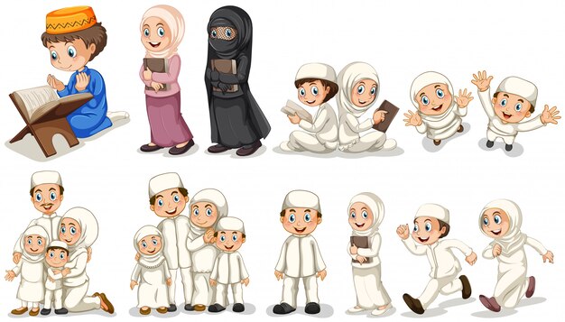 Muslim people in different actions