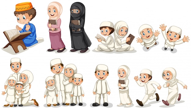 Muslim people in different actions