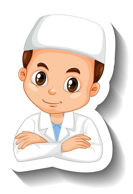 Muslim scientist boy cartoon character sticker