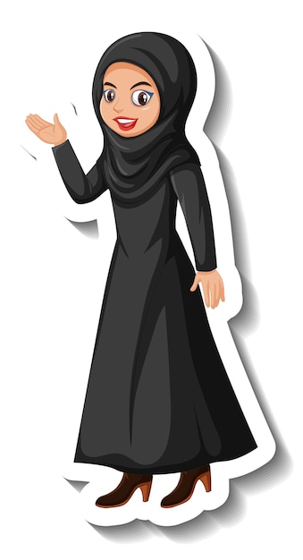 Muslim woman cartoon character sticker on white background