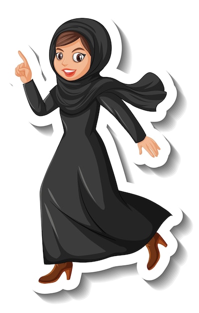 Muslim woman cartoon character sticker on white background